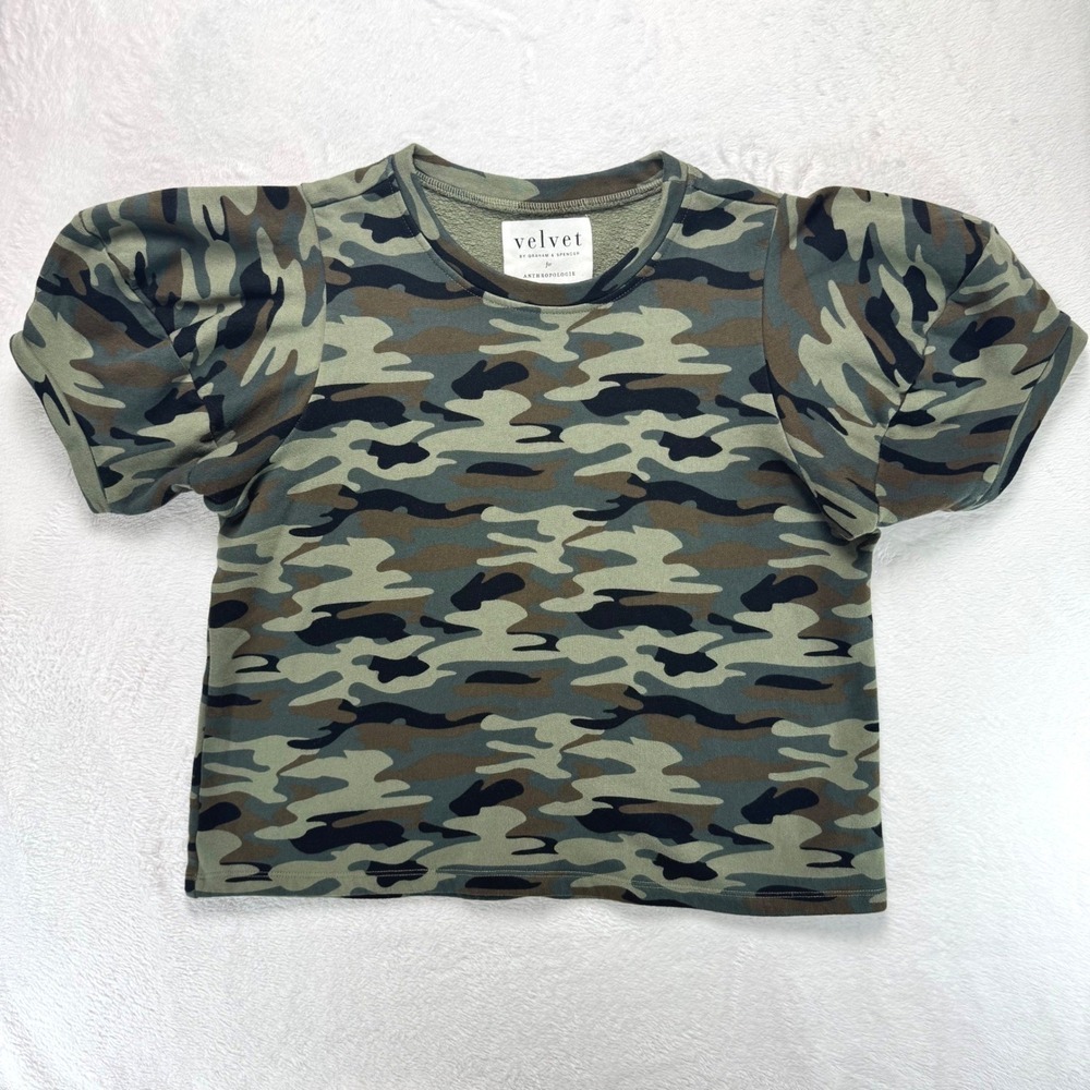 Velvet by Graham & Spencer Anthropologie Camo Puff Sleeve Sweatshirt Top Small